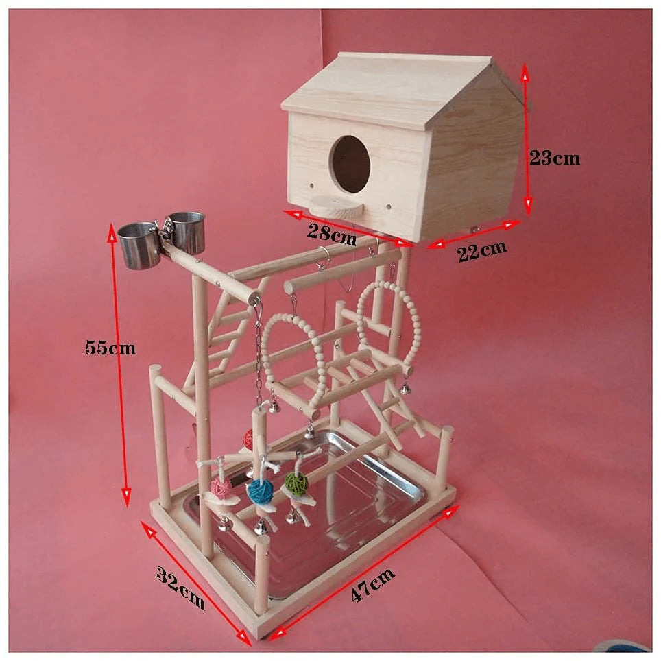 YZJC Parrot Playground-Bird Perches Nest Play Stand Gym Parrot Playground Playgym Playpen Playstand Swing Bridge Wood Climb Ladders Wooden Conures Parakeet Macaw African Animals & Pet Supplies > Pet Supplies > Bird Supplies > Bird Gyms & Playstands YZJC   