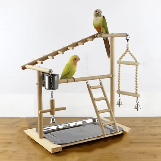 YZJC Parrot Playground-Natural Wood Bird Playstands Play Gym Stand Playpen Ladder Swing with Toys Exercise Playgym for Cockatiels,Conures,Parakeets,Finch Animals & Pet Supplies > Pet Supplies > Bird Supplies > Bird Gyms & Playstands YZJC C  