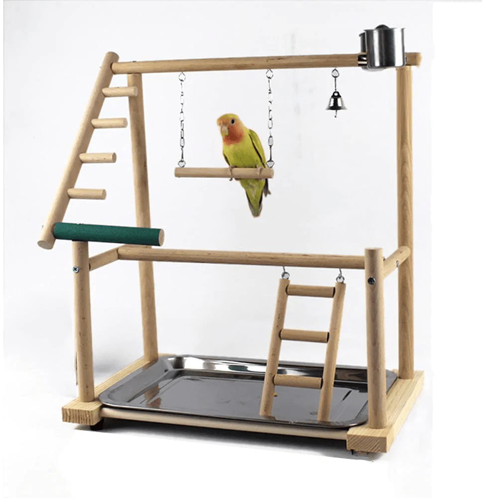 YZJC Parrot Playground-Natural Wood Bird Playstands Play Gym Stand Playpen Ladder Swing with Toys Exercise Playgym for Cockatiels,Conures,Parakeets,Finch Animals & Pet Supplies > Pet Supplies > Bird Supplies > Bird Gyms & Playstands YZJC B  