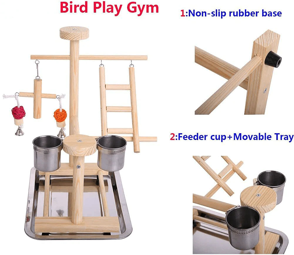 YZJC Parrot Playground Wood Perch Play Gym Bird Play Stand Play Gym Cockatiel Playground Platform Hanging Bell Swing Ladders Toys (Include a Tray) 31X21X35Cm Animals & Pet Supplies > Pet Supplies > Bird Supplies > Bird Gyms & Playstands YZJC   