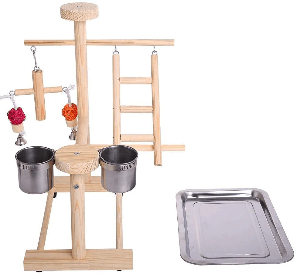 YZJC Parrot Playground Wood Perch Play Gym Bird Play Stand Play Gym Cockatiel Playground Platform Hanging Bell Swing Ladders Toys (Include a Tray) 31X21X35Cm Animals & Pet Supplies > Pet Supplies > Bird Supplies > Bird Gyms & Playstands YZJC   