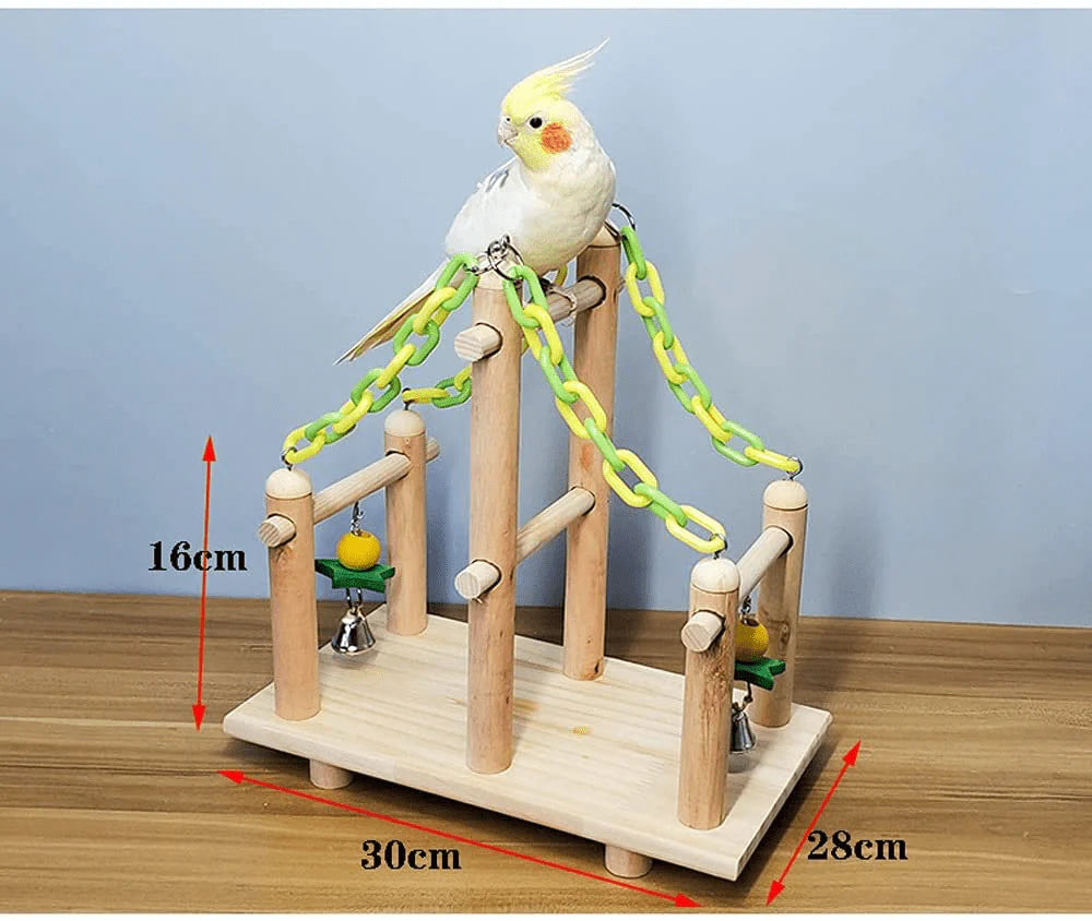 YZJC Parrot Playstand Bird Playground,Portable Funny Wooden Parrot Bird Perch Stand Play Gym for Cockatiels Conures African Greys Parakeets Finch Love Birds 16X30X28Cm