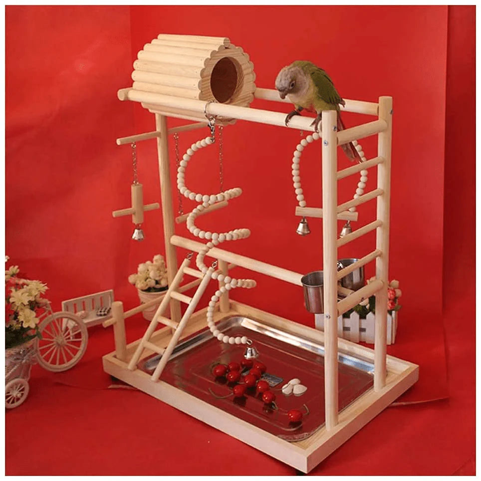 YZJC Parrots Playground with Nest ，Bird Play Gym Wood Perch Stand Climb Ladders Swing Chewing Toys with Feeding Cups Exercise Activity Center(Include a Tray) 503348Cm Animals & Pet Supplies > Pet Supplies > Bird Supplies > Bird Gyms & Playstands YZJC   