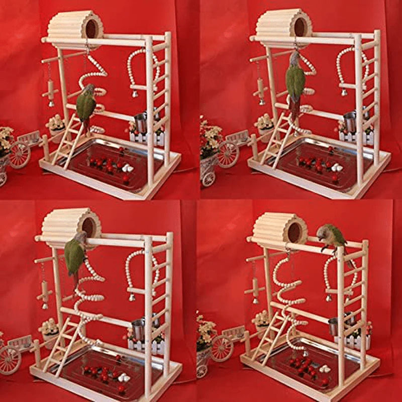 YZJC Parrots Playground with Nest ，Bird Play Gym Wood Perch Stand Climb Ladders Swing Chewing Toys with Feeding Cups Exercise Activity Center(Include a Tray) 503348Cm Animals & Pet Supplies > Pet Supplies > Bird Supplies > Bird Gyms & Playstands YZJC   