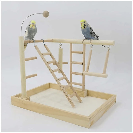 YZJC Pet Play Stand with Ladder Swing for Birds/Parrot Playstand Bird Play Stand Cockatiel Playground Wood Perch Gym Playpen Toys Exercise Play