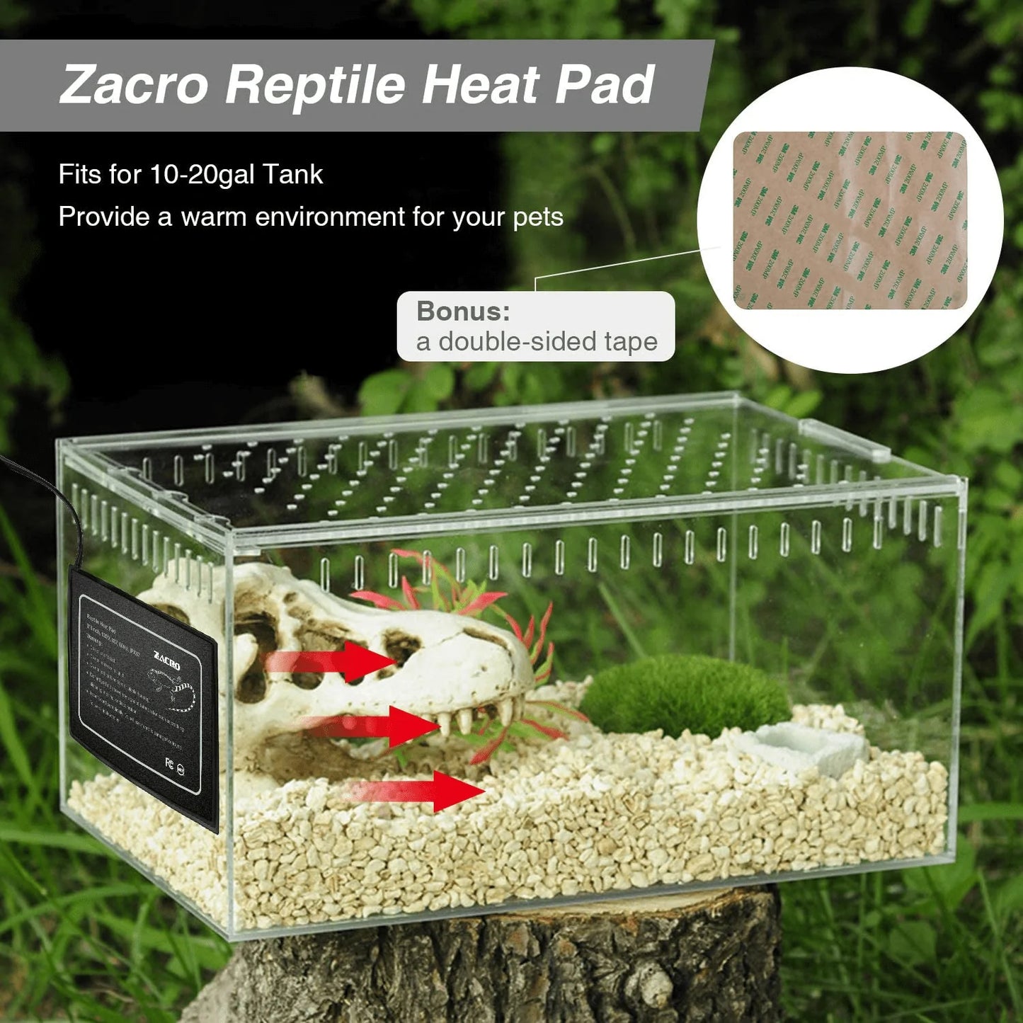Zacro Reptile Heat Pad - under Tank Heater for 10-20Gal Tank, Terrarium Heat Mat for Turtle/Snake/Lizard/Frog/Spider/Plant Box,6 X 8In