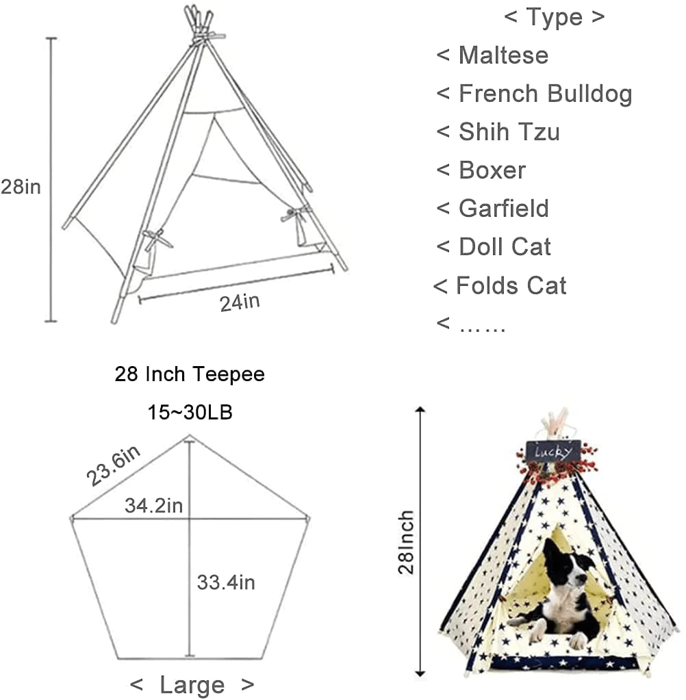 Zaihe Pet Teepee Dog & Cat Bed - Portable Dog Tents & Pet Houses with Cushion & Blackboard, 28 Inch, up to 30Lbs… Animals & Pet Supplies > Pet Supplies > Dog Supplies > Dog Houses Zaihe   