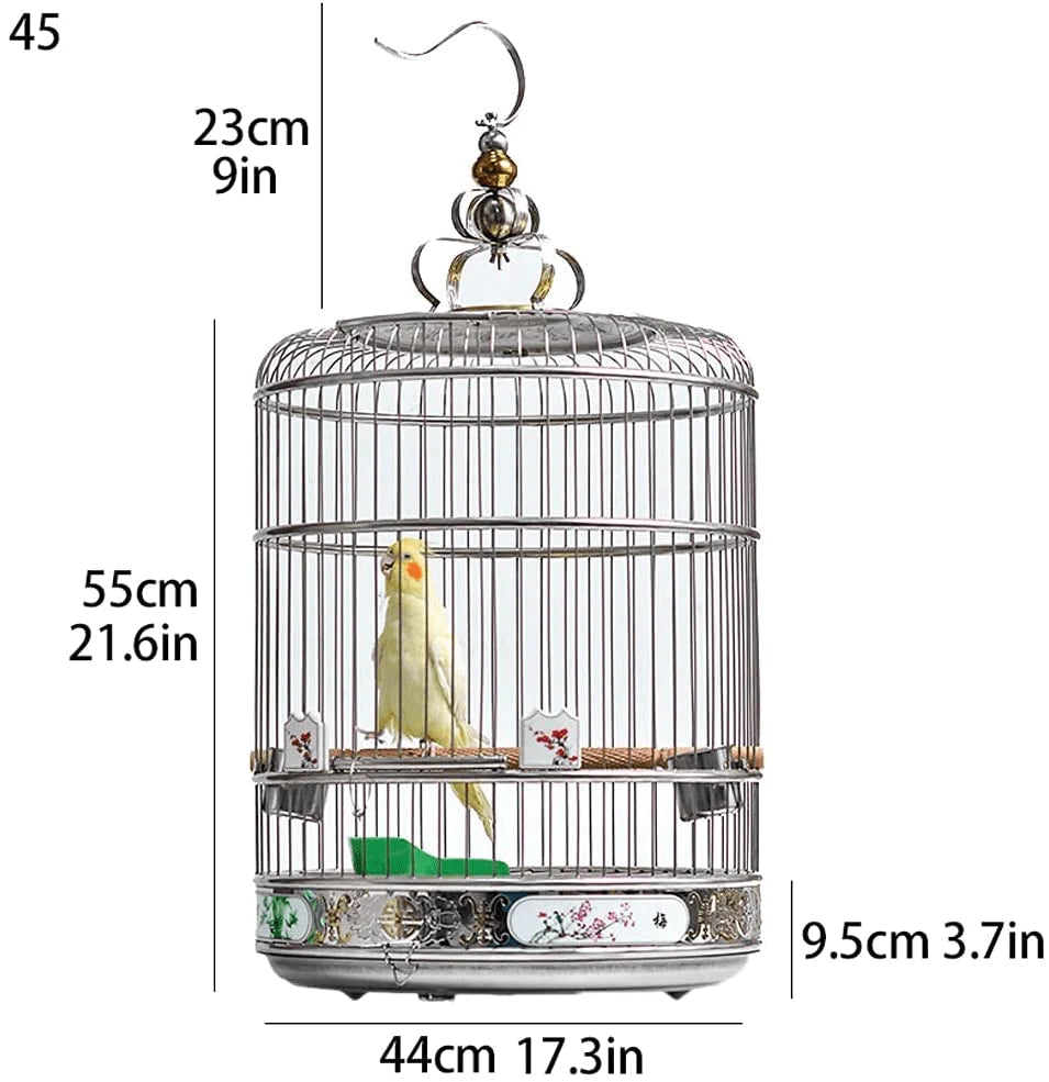 ZANZAN Birdcages Stainless Steel Bird Cage with Wooden Stand Pole