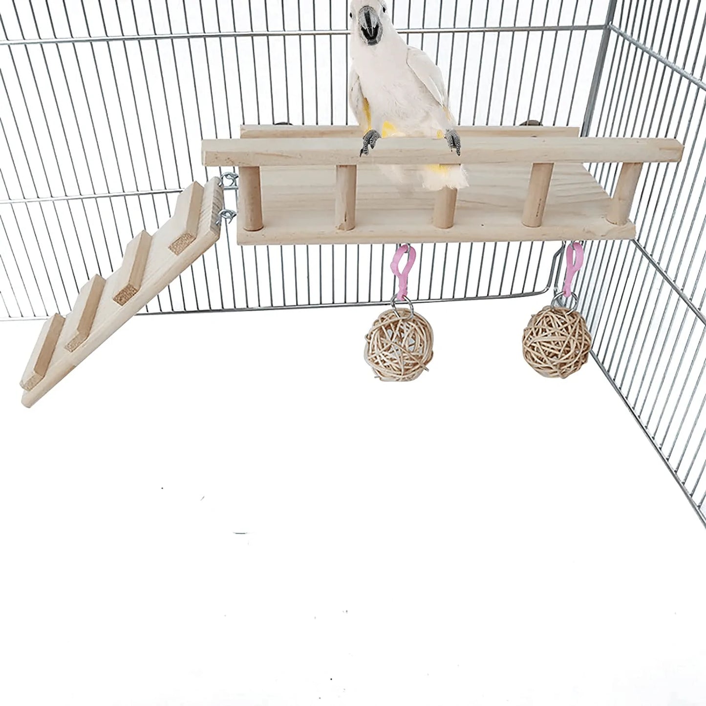 ZARYIEEO Bird Perches Cage Toys Set, Wooden Play Stand Perch for Totoro, Bunny, Squirrel, Guinea Pig, Hamster, Bird, Rat, Small Animals Play Gyms Stands with Climbing Ladder and Rattan Balls Animals & Pet Supplies > Pet Supplies > Bird Supplies > Bird Gyms & Playstands ZARYIEEO   