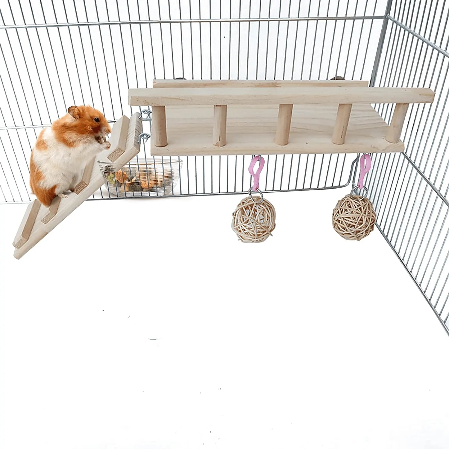 ZARYIEEO Bird Perches Cage Toys Set, Wooden Play Stand Perch for Totoro, Bunny, Squirrel, Guinea Pig, Hamster, Bird, Rat, Small Animals Play Gyms Stands with Climbing Ladder and Rattan Balls Animals & Pet Supplies > Pet Supplies > Bird Supplies > Bird Gyms & Playstands ZARYIEEO   
