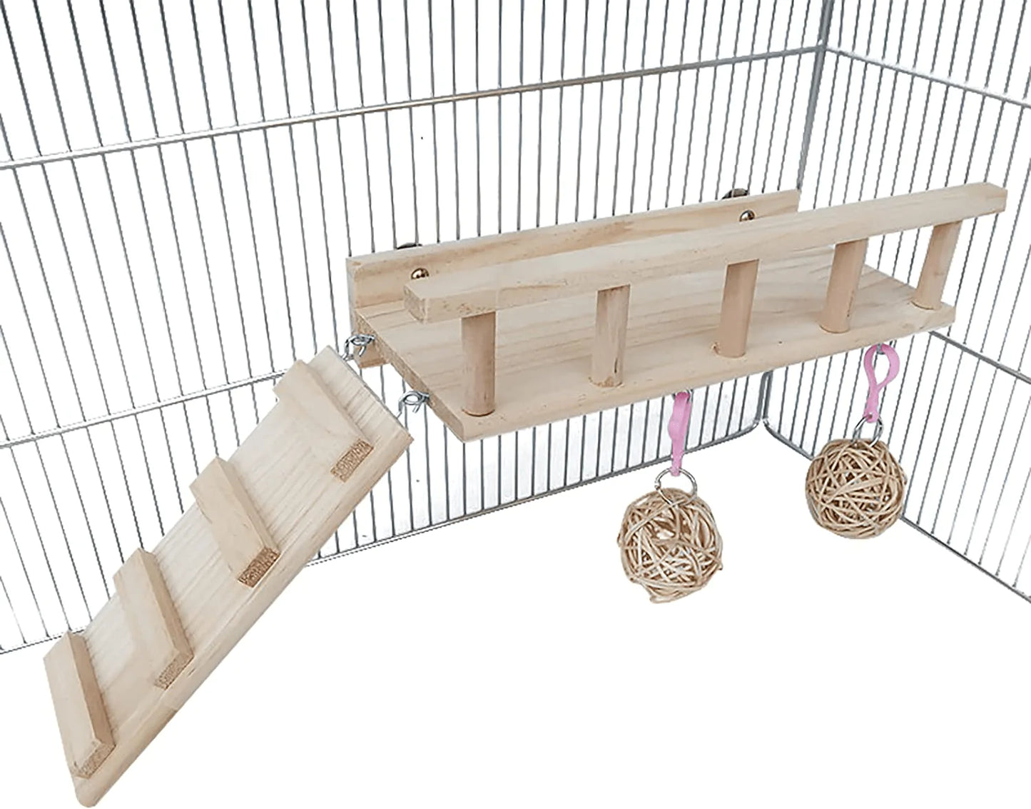 ZARYIEEO Bird Perches Cage Toys Set, Wooden Play Stand Perch for Totoro, Bunny, Squirrel, Guinea Pig, Hamster, Bird, Rat, Small Animals Play Gyms Stands with Climbing Ladder and Rattan Balls Animals & Pet Supplies > Pet Supplies > Bird Supplies > Bird Gyms & Playstands ZARYIEEO   