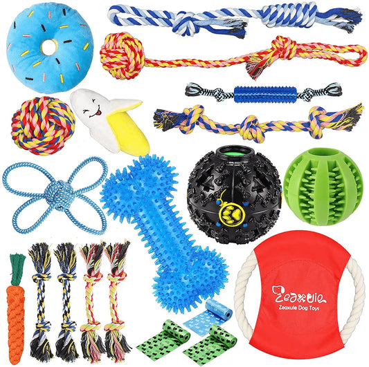 Zeaxuie 20 Pack Valued Puppy Toys for Teething Small Dogs - Puppy Chew Toys with Rope Toys, IQ Treat Balls & More Squeak Dog Chew Toys Animals & Pet Supplies > Pet Supplies > Dog Supplies > Dog Toys Zeaxuie   