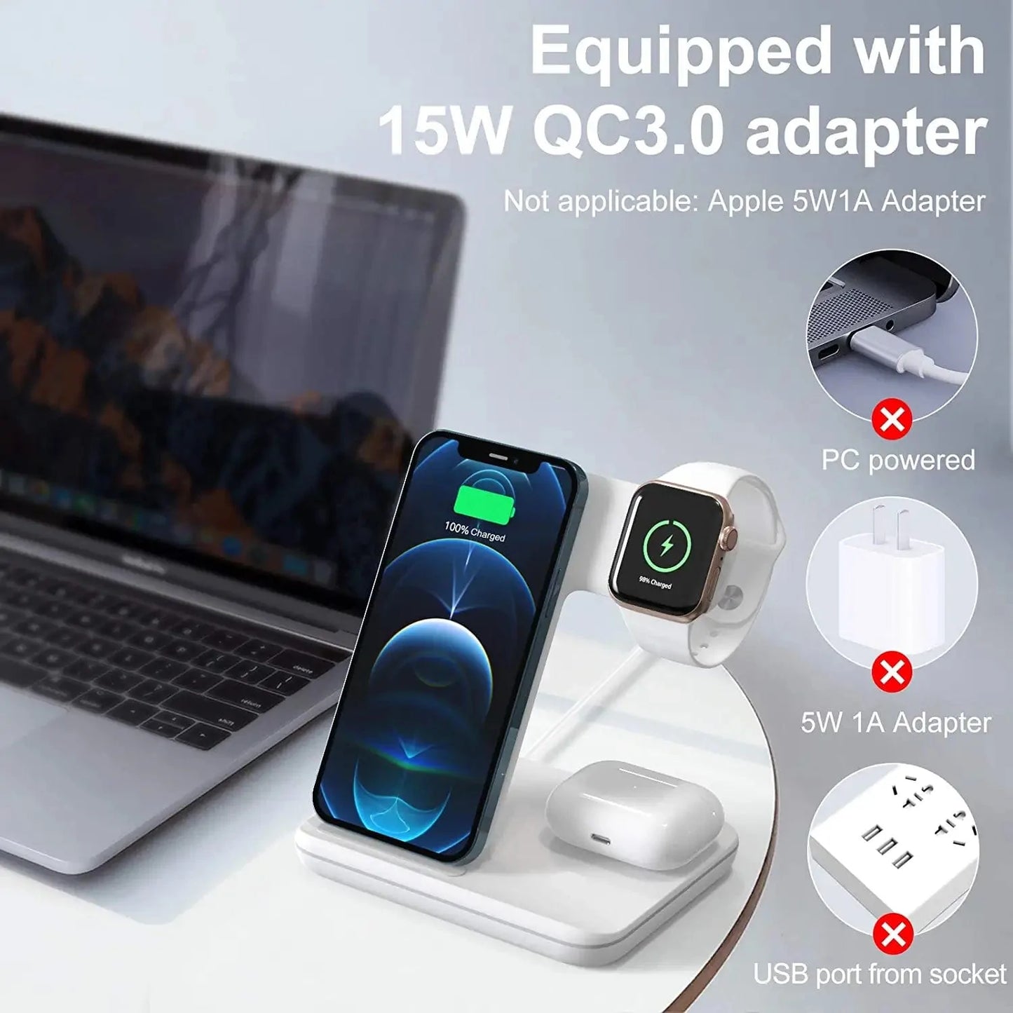 ZEBRE Wireless Charger, 3 in 1 Qi-Certified 15W Wireless Charging Dock Compatible with Apple Watch 7 6 5 4 3 2 SE, Airpods 3/Pro, Stand Compatible with Iphone 13/13 Pro/12/11 XS/XR/X S10 S9 S8, White Electronics > GPS Accessories > GPS Cases Zebre   