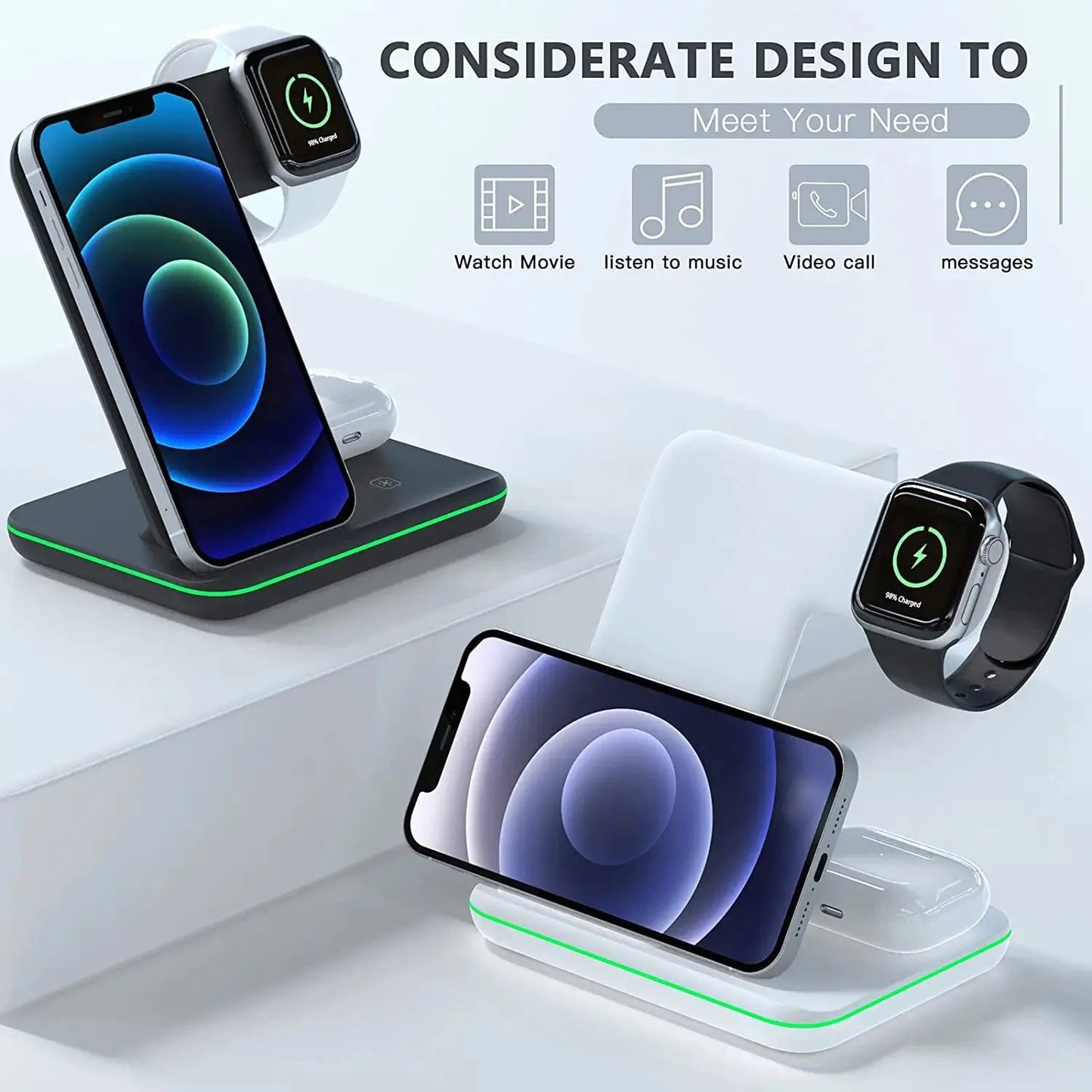 ZEBRE Wireless Charger, 3 in 1 Qi-Certified 15W Wireless Charging Dock Compatible with Apple Watch 7 6 5 4 3 2 SE, Airpods 3/Pro, Stand Compatible with Iphone 13/13 Pro/12/11 XS/XR/X S10 S9 S8, White Electronics > GPS Accessories > GPS Cases Zebre   