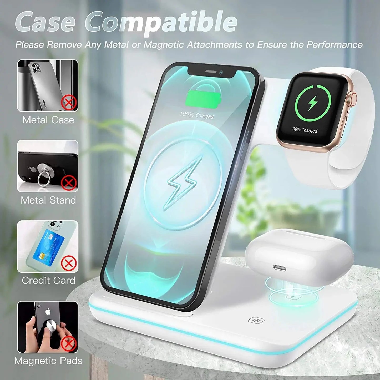 ZEBRE Wireless Charger, 3 in 1 Qi-Certified 15W Wireless Charging Dock Compatible with Apple Watch 7 6 5 4 3 2 SE, Airpods 3/Pro, Stand Compatible with Iphone 13/13 Pro/12/11 XS/XR/X S10 S9 S8, White Electronics > GPS Accessories > GPS Cases Zebre   