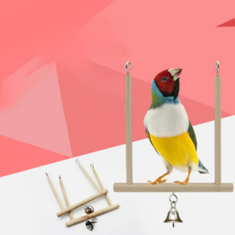 ZEDWELL Wooden Bird Swing, Parrot Cage Hanging Perch Playing Toy with Bell for Greys Parakeet Cockatoo Cockatiel Conure Lovebirds Animals & Pet Supplies > Pet Supplies > Bird Supplies > Bird Toys ZEDWELL   