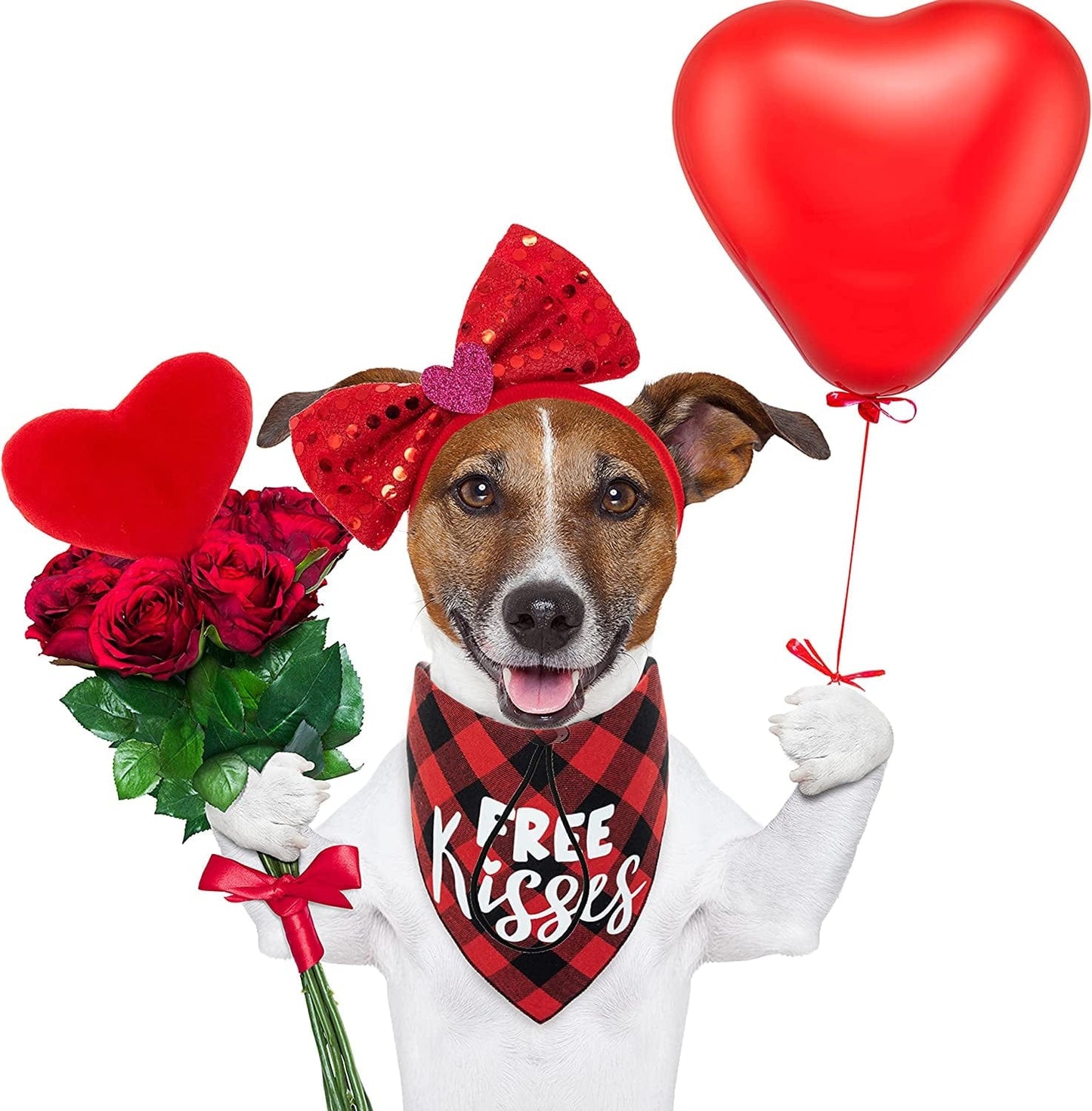 ZEEMIAS Valentine'S Day Dog Costume Set - Red Cute Plaid Dog Bandana & Bow Tie Bling Dog Headband & Plush Heart Dog Toy for Holiday, Party, Valentines Day Accessories Animals & Pet Supplies > Pet Supplies > Dog Supplies > Dog Apparel ZEEMIAS   