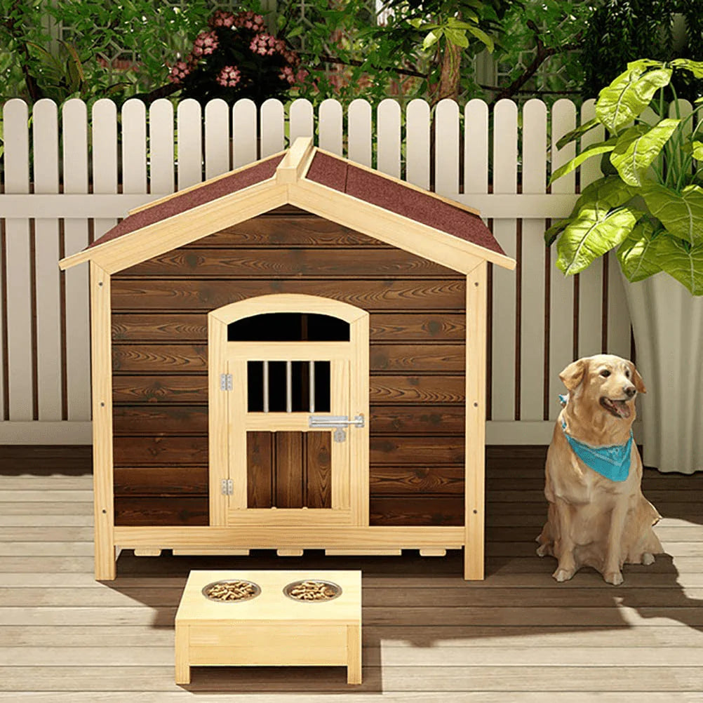 ZEIYUQI Dog Houses for Large Dogs outside Weatherproof with Door Wooden Dog Kennel Carbonization Not Rot Stable and Durable