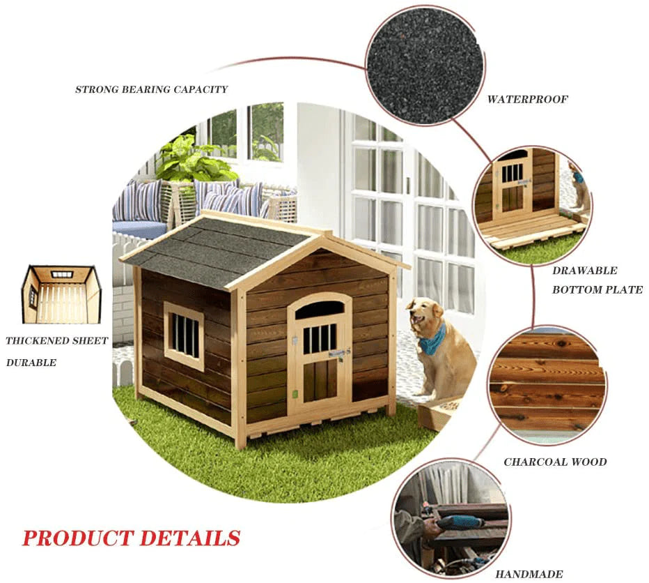 ZEIYUQI Dog Houses for Large Dogs outside Weatherproof with Door Wooden Dog Kennel Carbonization Not Rot Stable and Durable