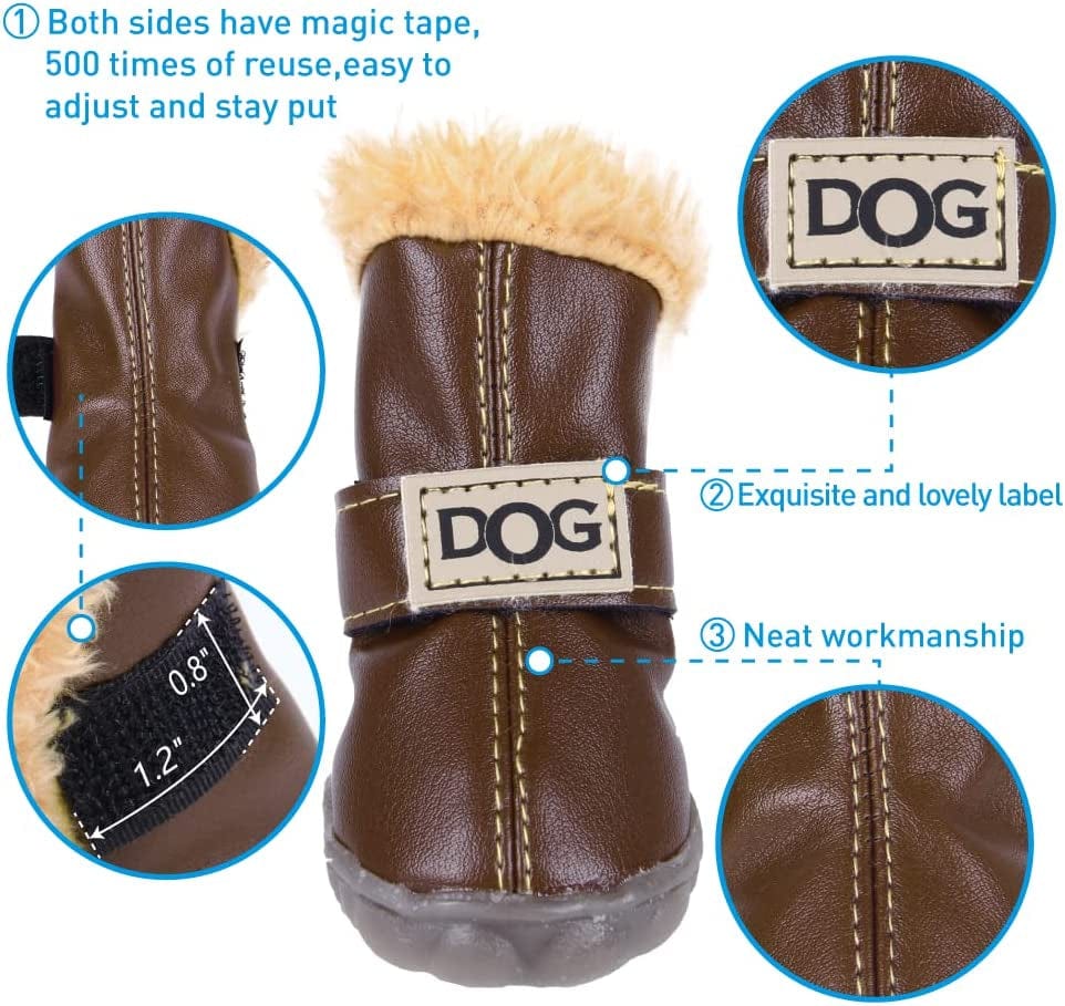 ZEKOO Dog Shoes for Winter Snow Dog Boots anti Slip Waterproof Paw Protectors for Small Dogs Puppy Booties Soft Rubber Sole Sneaker(Size 3, Brown) Animals & Pet Supplies > Pet Supplies > Dog Supplies > Dog Apparel ZEKOO   