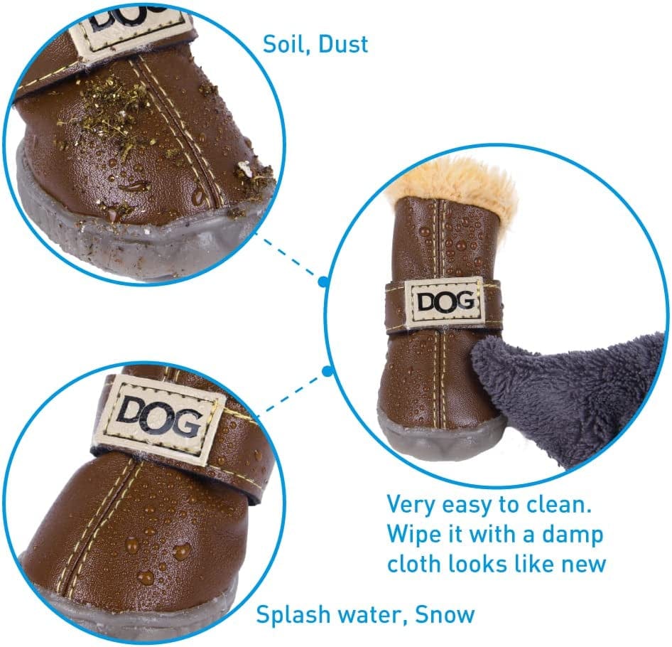 ZEKOO Dog Shoes for Winter Snow Dog Boots anti Slip Waterproof Paw Protectors for Small Dogs Puppy Booties Soft Rubber Sole Sneaker(Size 3, Brown) Animals & Pet Supplies > Pet Supplies > Dog Supplies > Dog Apparel ZEKOO   