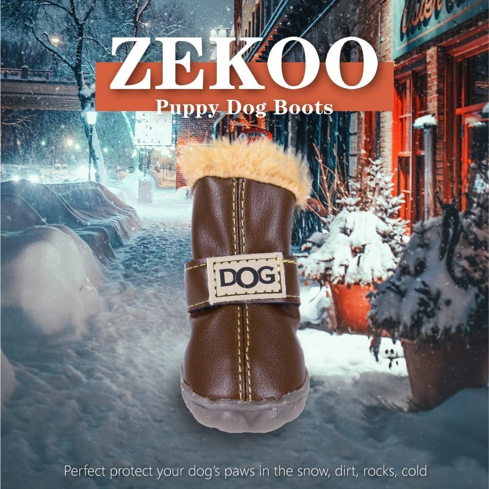 ZEKOO Dog Shoes for Winter Snow Dog Boots anti Slip Waterproof Paw Protectors for Small Dogs Puppy Booties Soft Rubber Sole Sneaker(Size 3, Brown) Animals & Pet Supplies > Pet Supplies > Dog Supplies > Dog Apparel ZEKOO   