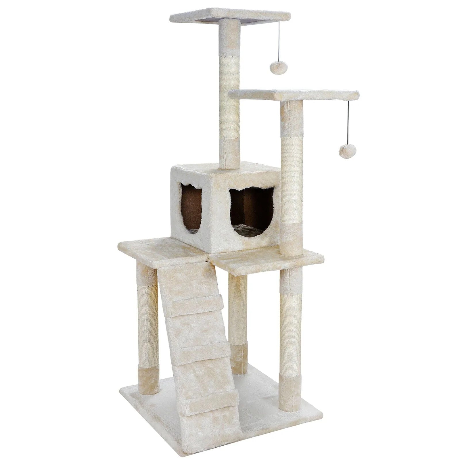 Zenstyle 52" Cat Tree Tower Pet Activity Condo Furniture Scratching Kitty Pet Play House with Sisal-Covered Beige
