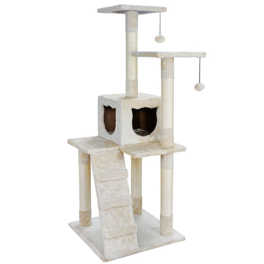 Zenstyle 52" Cat Tree Tower Pet Activity Condo Furniture Scratching Kitty Pet Play House with Sisal-Covered Beige Animals & Pet Supplies > Pet Supplies > Cat Supplies > Cat Furniture ZenStyle   