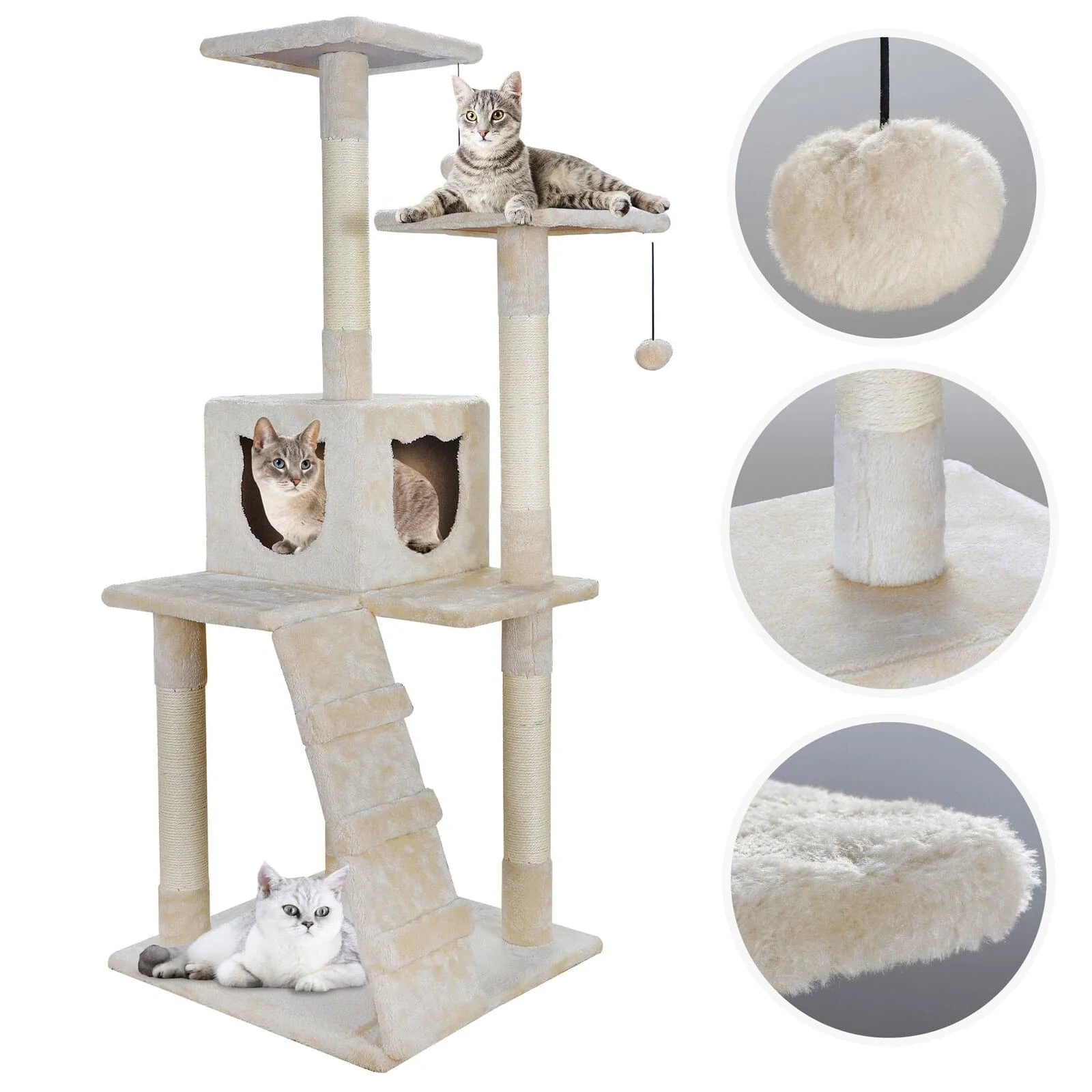 Zenstyle 52" Cat Tree Tower Pet Activity Condo Furniture Scratching Kitty Pet Play House with Sisal-Covered Beige