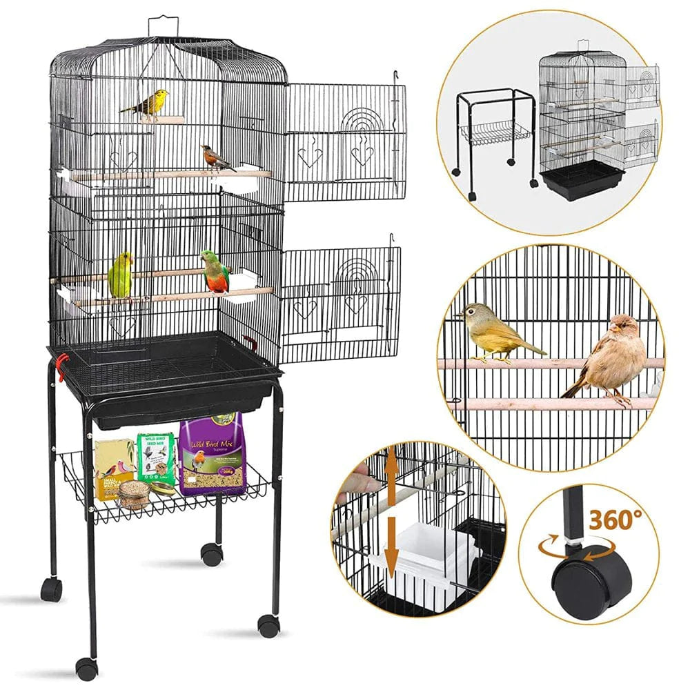 ZENSTYLE 59.3'' Bird Cage with Rolling Stand Wrought Iron Birdcage Medium Pet House Animals & Pet Supplies > Pet Supplies > Bird Supplies > Bird Cages & Stands ZenStyle   