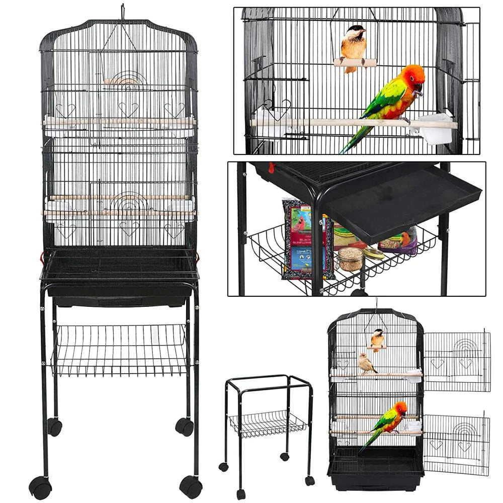 ZENSTYLE 59.3'' Bird Cage with Rolling Stand Wrought Iron Birdcage Medium Pet House Animals & Pet Supplies > Pet Supplies > Bird Supplies > Bird Cages & Stands ZenStyle   