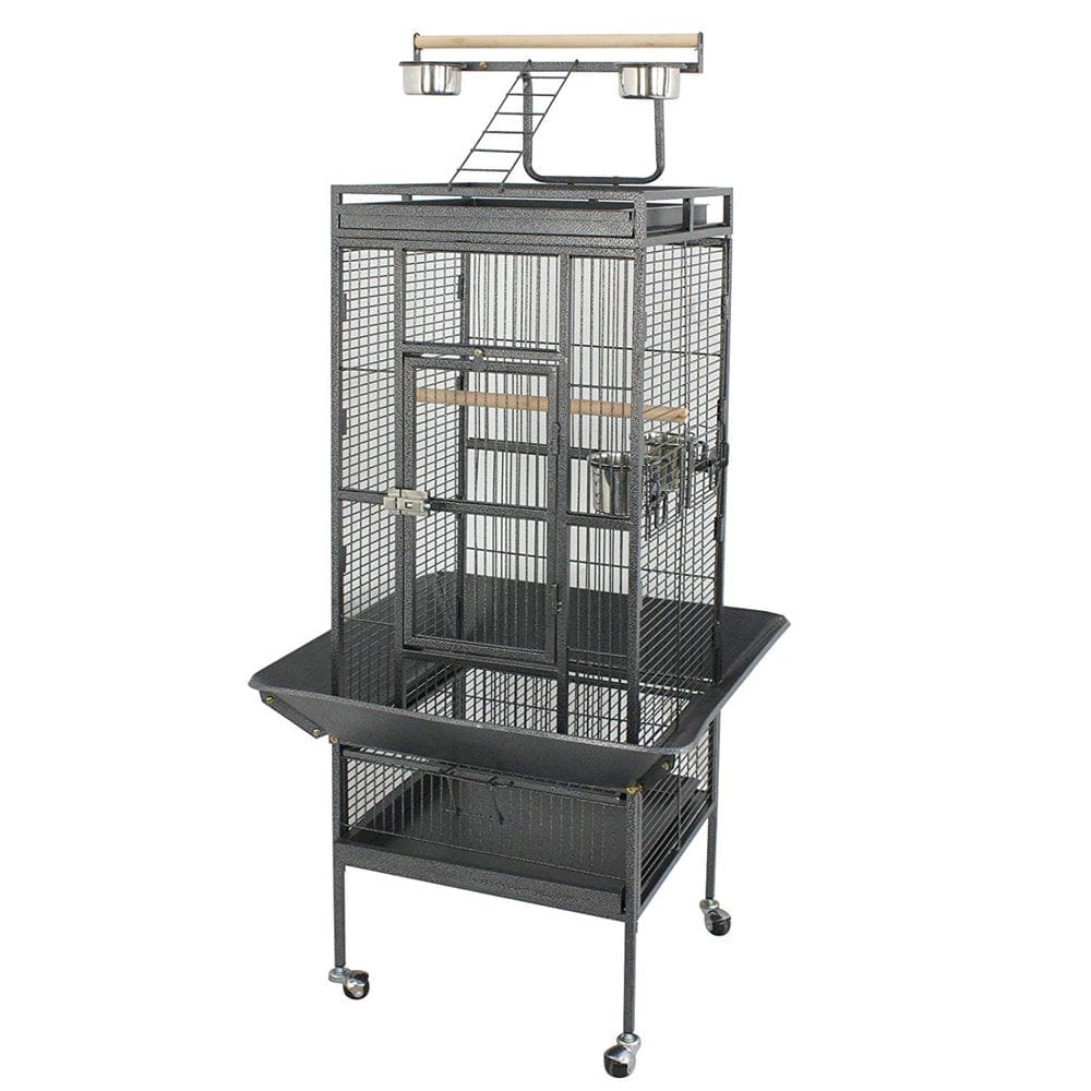 Zenstyle 61'' Large Bird Cage with Rolling Stand Parrot Chinchilla Finch Cage Macaw Conure Cockatiel Cockatoo Pet House Wrought Iron Birdcage, Black Animals & Pet Supplies > Pet Supplies > Bird Supplies > Bird Cages & Stands ZenStyle   