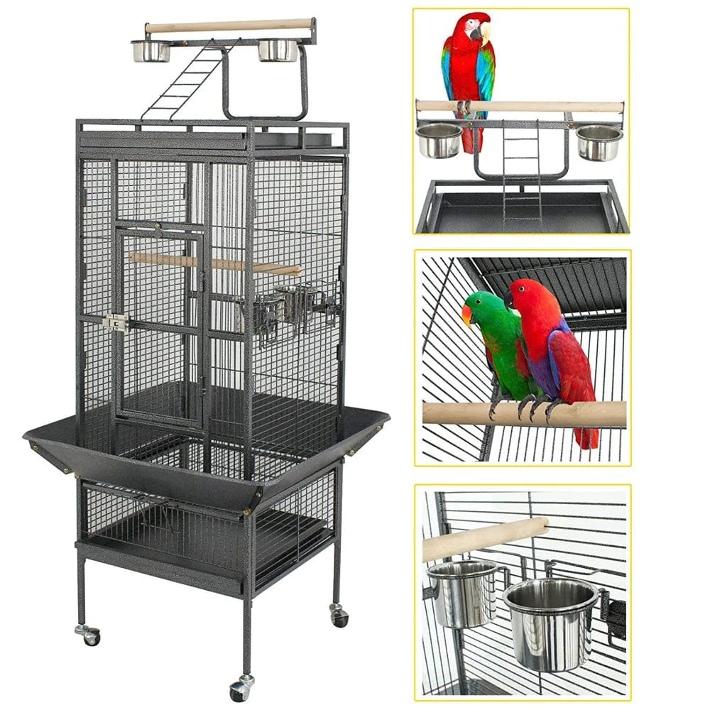 Zenstyle 61'' Large Bird Cage with Rolling Stand Parrot Chinchilla Finch Cage Macaw Conure Cockatiel Cockatoo Pet House Wrought Iron Birdcage, Black Animals & Pet Supplies > Pet Supplies > Bird Supplies > Bird Cages & Stands ZenStyle   