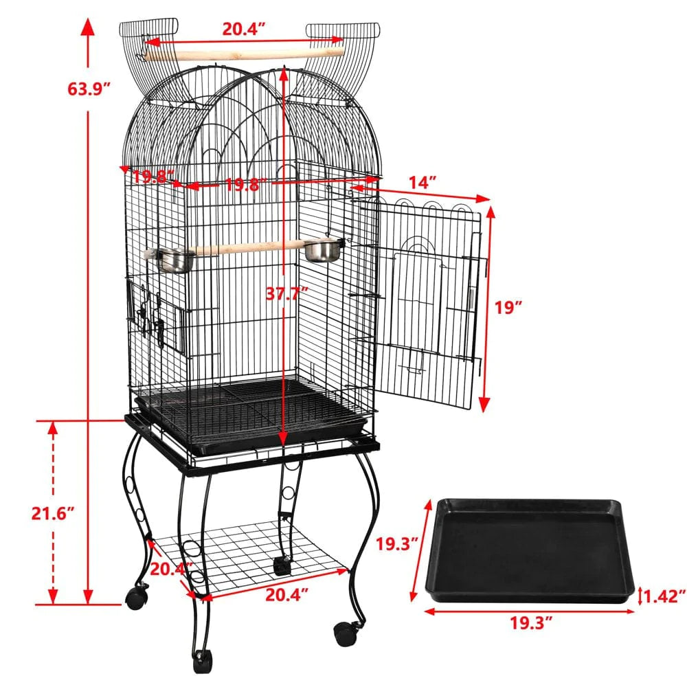 ZENSTYLE 63.9" Rolling Bird Cage Detachable Stand Cockatiel Canary Medium Pet House Animals & Pet Supplies > Pet Supplies > Bird Supplies > Bird Cages & Stands ZenStyle   