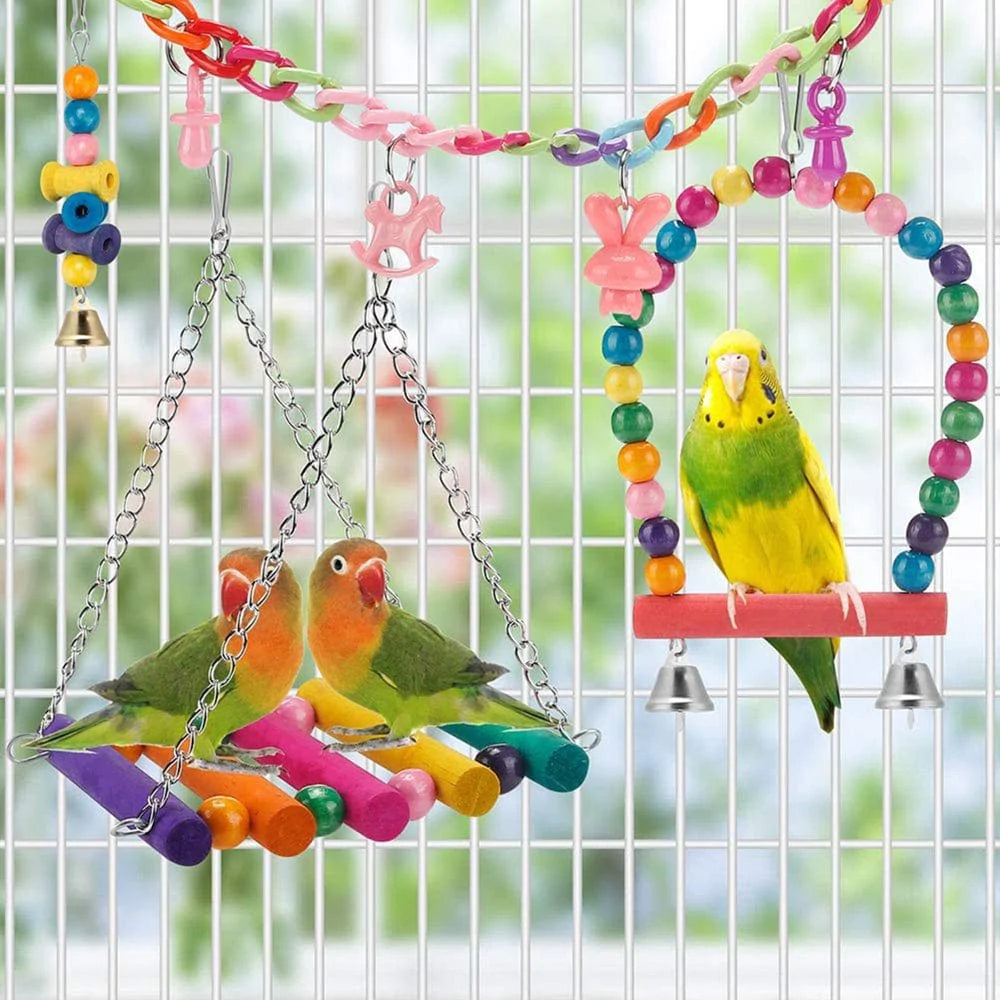 ZENTREE Bird Toys 14Pcs Parrot Chew Toy Swing Ladder Perch Mirror for Small Medium Birds Improving Physical & Mental for Health Animals & Pet Supplies > Pet Supplies > Bird Supplies > Bird Ladders & Perches ZENTREE   