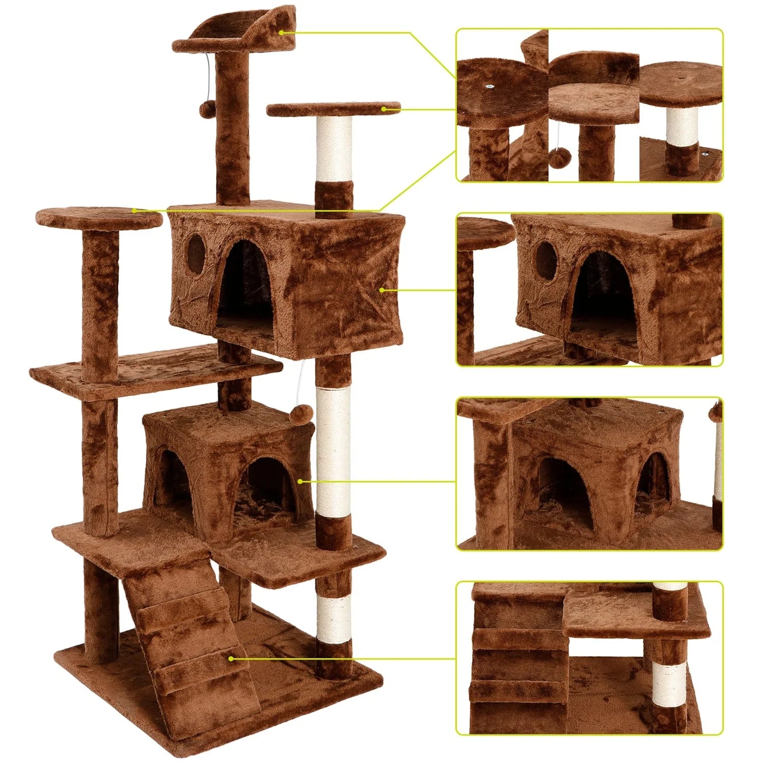 ZENY 53" Cat Tree Tower Stand House Furniture Scratching Posts Kitty Playhouse, Brown Animals & Pet Supplies > Pet Supplies > Cat Supplies > Cat Furniture ZENY   