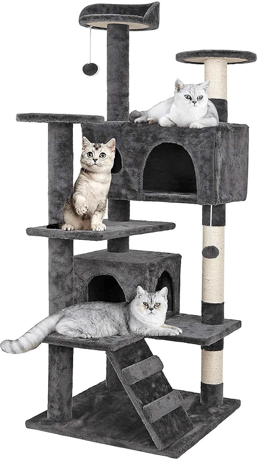 ZENY 53‘‘ Cat Tree with Sisal-Covered Scratching Posts and 2 Plush Rooms Cat Furniture for Kittens Animals & Pet Supplies > Pet Supplies > Cat Supplies > Cat Furniture ZENY Gray  