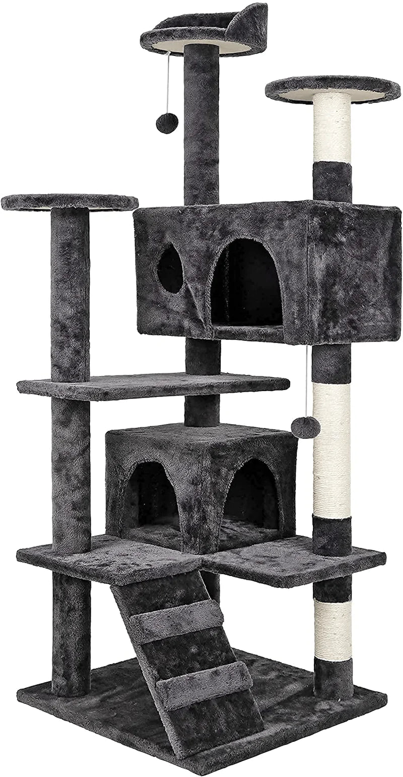 ZENY 53‘‘ Cat Tree with Sisal-Covered Scratching Posts and 2 Plush Rooms Cat Furniture for Kittens Animals & Pet Supplies > Pet Supplies > Cat Supplies > Cat Furniture ZENY   