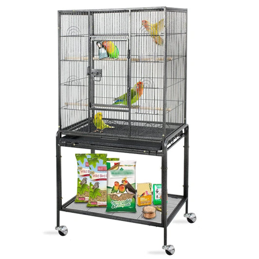 ZENY 53" Rolling Bird Cage Large Wrought Iron Cage Lovebird House with Rolling Stand Animals & Pet Supplies > Pet Supplies > Bird Supplies > Bird Cages & Stands ZENY   