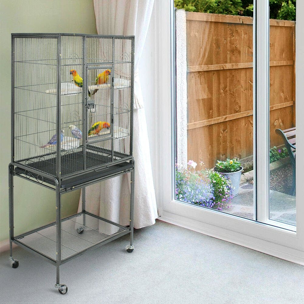 ZENY 53" Rolling Bird Cage Large Wrought Iron Cage Lovebird House with Rolling Stand Animals & Pet Supplies > Pet Supplies > Bird Supplies > Bird Cages & Stands ZENY   