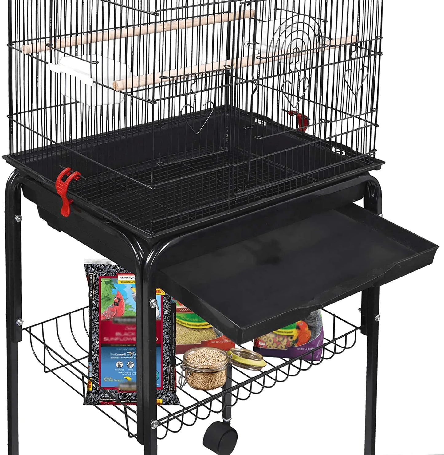 ZENY 59.3'' Bird Cage with Rolling Stand Wrought Iron Pet Bird Cage Parrot Cockatiel Cockatoo Parakeet Finches Birdcage Medium Pet House Animals & Pet Supplies > Pet Supplies > Bird Supplies > Bird Cages & Stands ZENY   