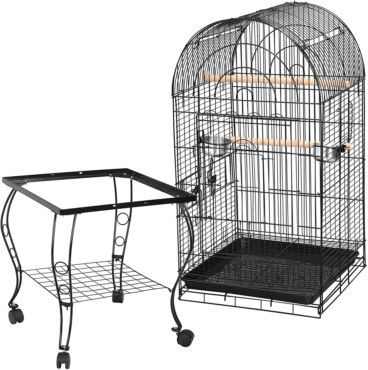 ZENY 63.5'' Large Bird Cage Dome Open Top Parrot Cockatiel Sun Parakeet Green-Cheek Conure Cage with Detachable Rolling Stand Animals & Pet Supplies > Pet Supplies > Bird Supplies > Bird Cages & Stands ZENY   