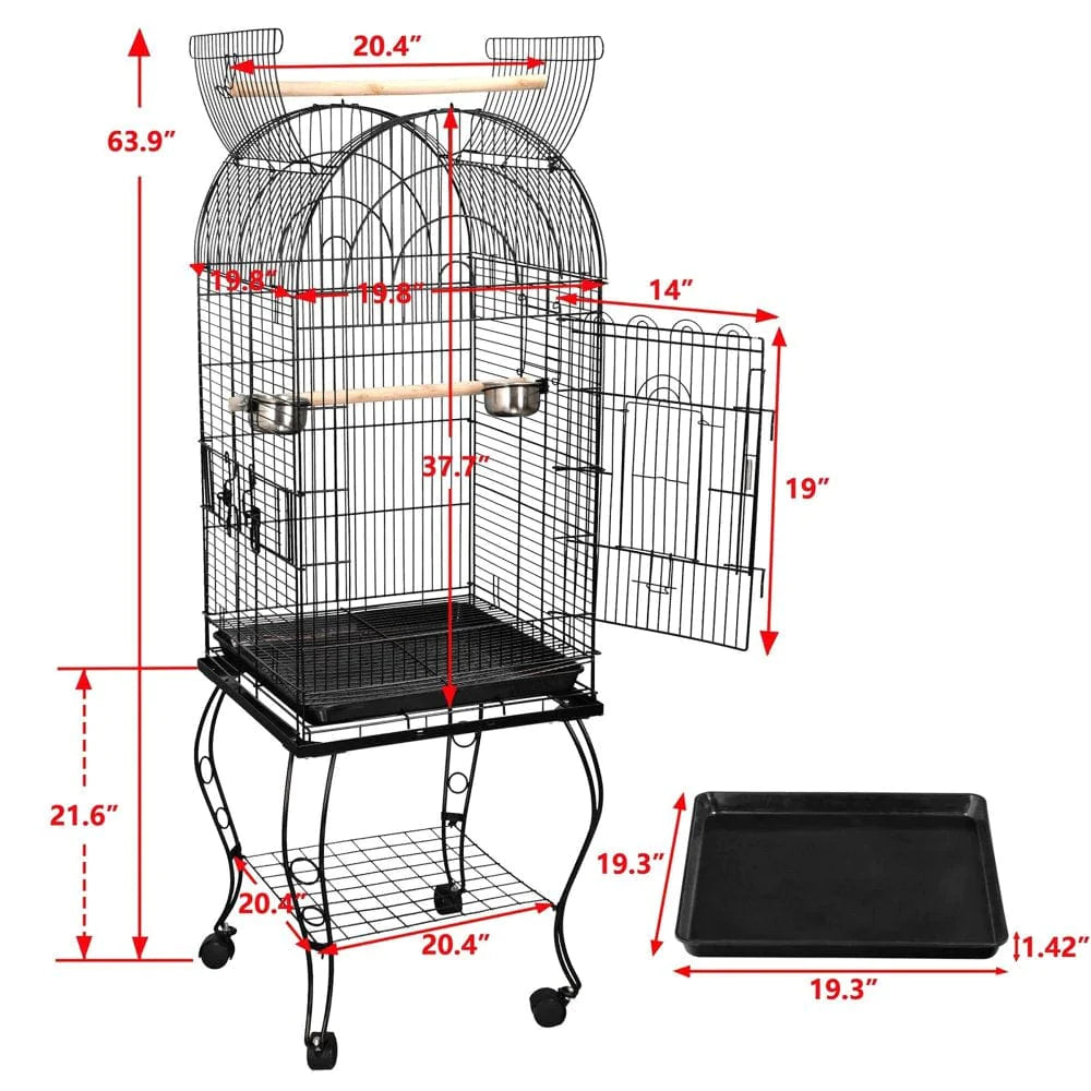 ZENY 63.9" Rolling Dome Bird Cage Open Top Quaker Parrot with Detachable Stand Animals & Pet Supplies > Pet Supplies > Bird Supplies > Bird Cages & Stands Segawe   