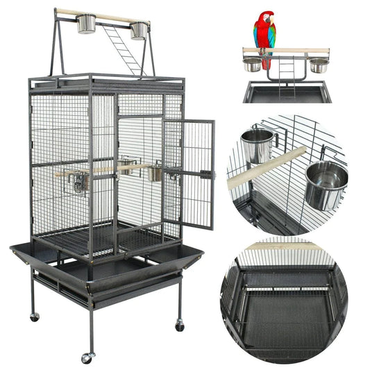 ZENY 68" Bird Cage Iron Flight Birdcage Perch W/ Casters Stand, Black Animals & Pet Supplies > Pet Supplies > Bird Supplies > Bird Cages & Stands ZENY   