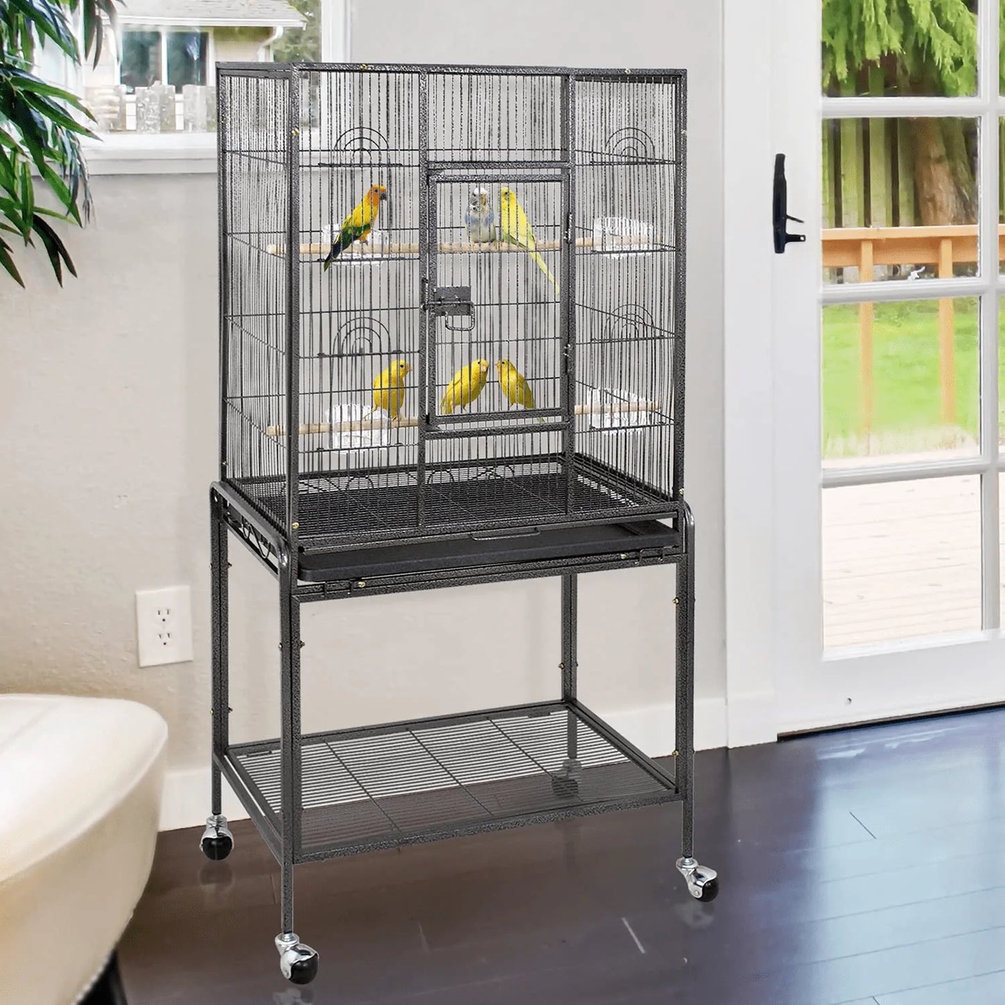 ZENY Bird Cage with Stand Wrought Iron Construction 53-Inch Pet Bird Cage Play Top Parrot Cockatiel Cockatoo Parakeet Finches Birdcage Animals & Pet Supplies > Pet Supplies > Bird Supplies > Bird Cages & Stands ZENY   