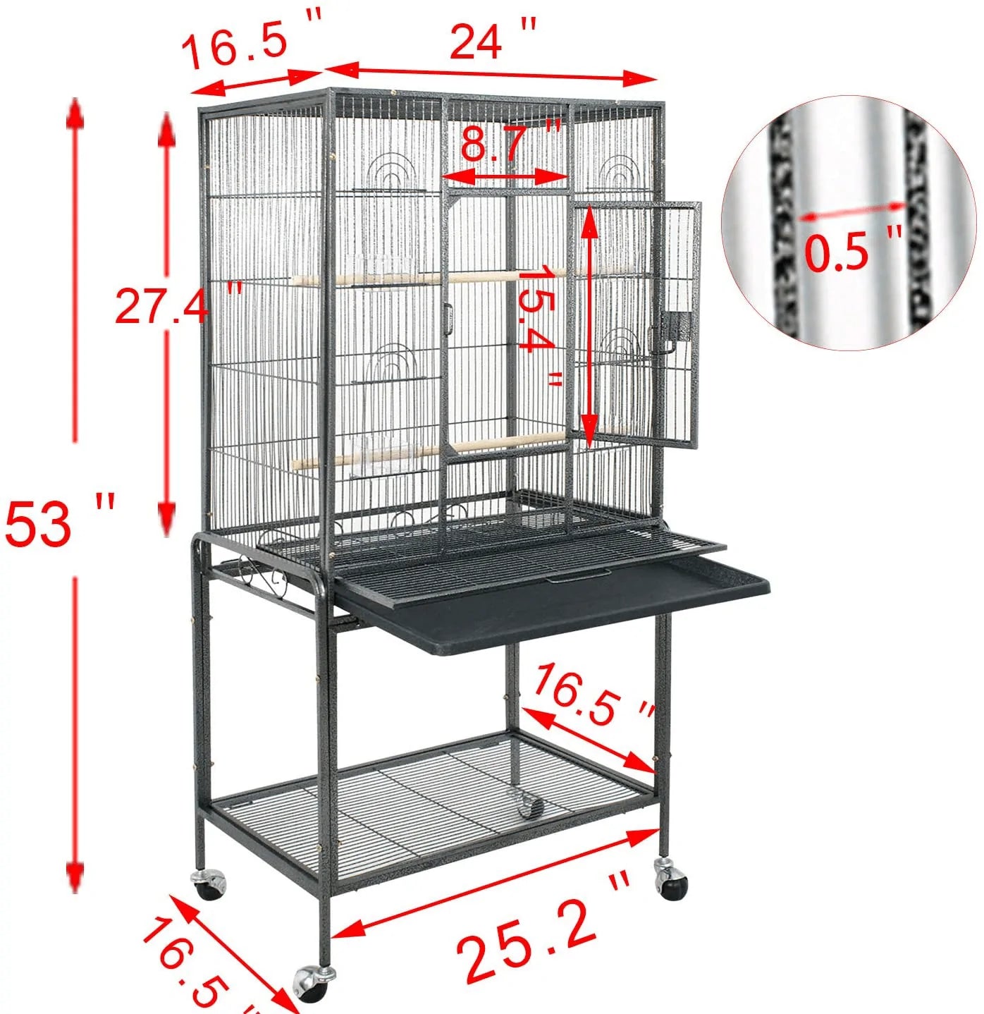 ZENY Bird Cage with Stand Wrought Iron Construction 53-Inch Pet Bird Cage Play Top Parrot Cockatiel Cockatoo Parakeet Finches Birdcage Animals & Pet Supplies > Pet Supplies > Bird Supplies > Bird Cages & Stands ZENY   