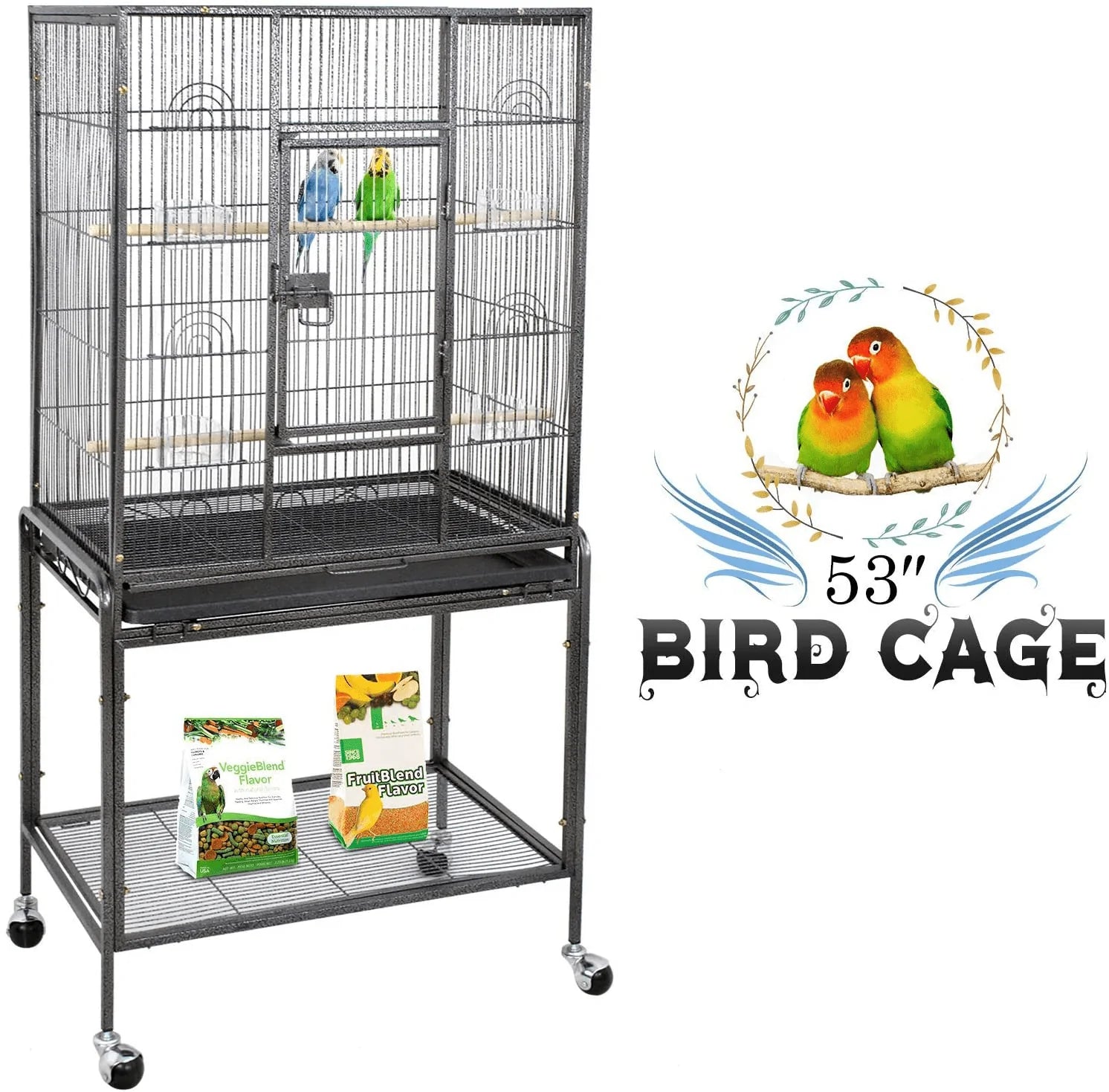 ZENY Bird Cage with Stand Wrought Iron Construction 53-Inch Pet Bird Cage Play Top Parrot Cockatiel Cockatoo Parakeet Finches Birdcage Animals & Pet Supplies > Pet Supplies > Bird Supplies > Bird Cages & Stands ZENY   