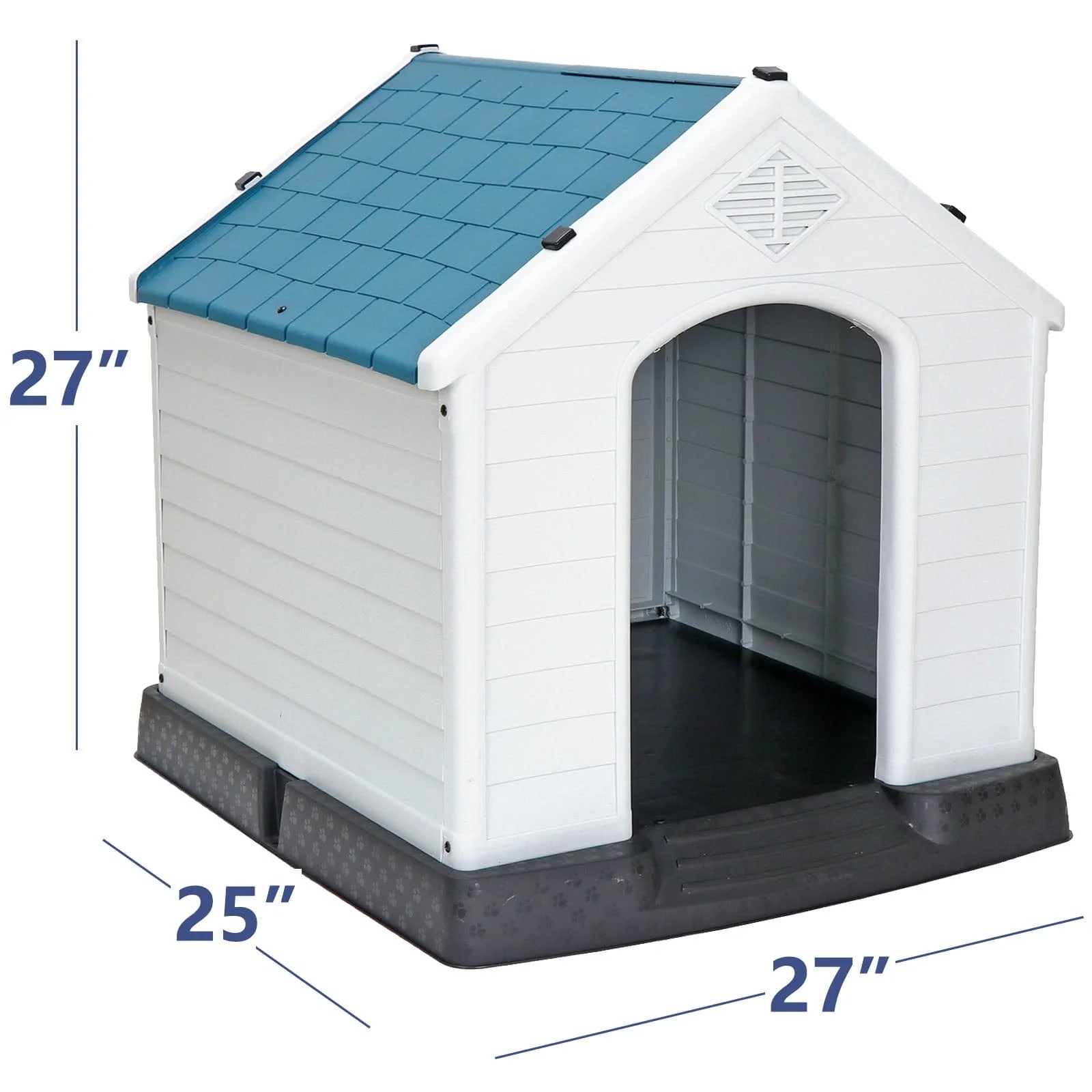 ZENY Plastic Indoor Outdoor Dog House Medium Pet Doghouse White, Blue Roof