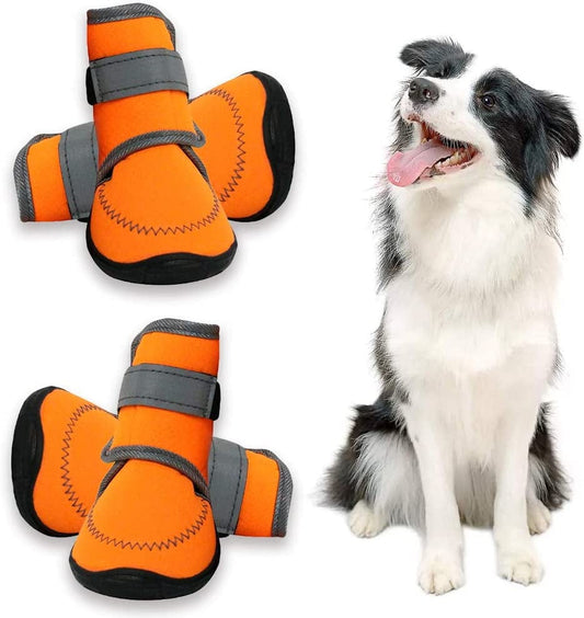 Zeraty Dog Boots Paw Shoes for Medium Large Dogs with Non-Slip Sole/Reflective Straps/Orange Set of 4PCS / 2PCS Animals & Pet Supplies > Pet Supplies > Dog Supplies > Dog Apparel Zeraty 4PCS S:2.36''×1.97''(L*W) 