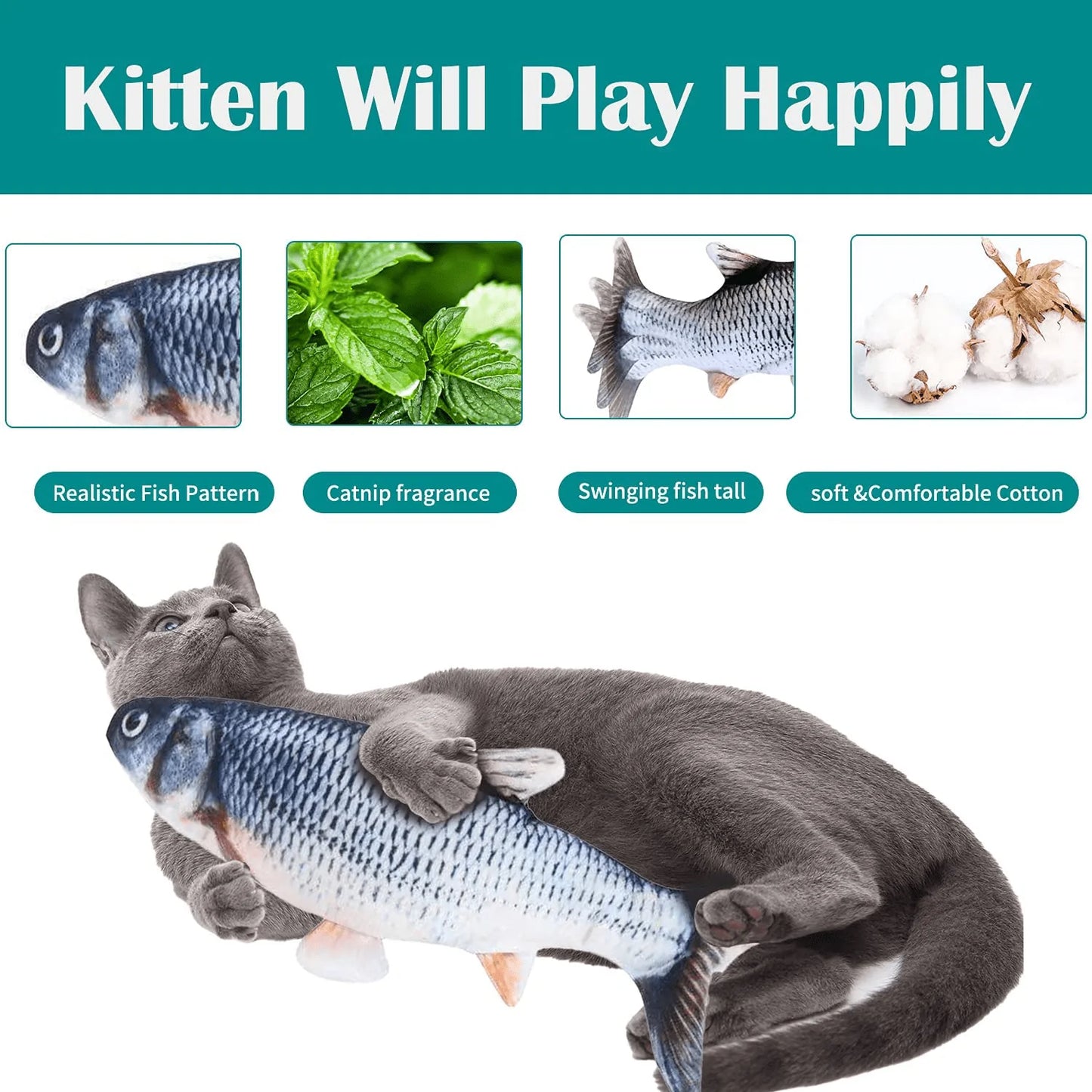ZIKATON Flopping Fish Cat Toy 11",Electric Moving Fish Cat Toy, Motion Kitten Toy,Realistic Floppy Cat Kicker Fish Toy, Vibrating Catnip Fish Toy,Different Fish for Choice & Fun Toy for Cat Exercise Animals & Pet Supplies > Pet Supplies > Cat Supplies > Cat Toys ZIKATON   
